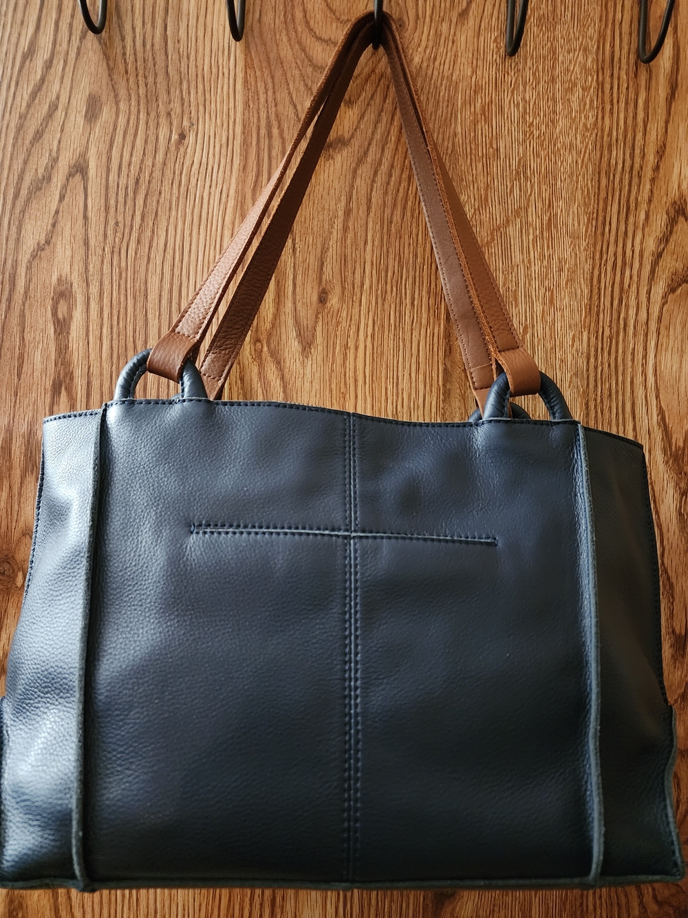 The Sak Navy Leather Shoulder Tote with Brown Straps - Picture 2 of 4